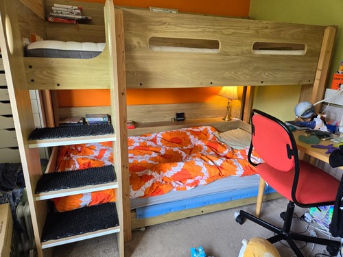 Oak bunk bed with shelves - oak,