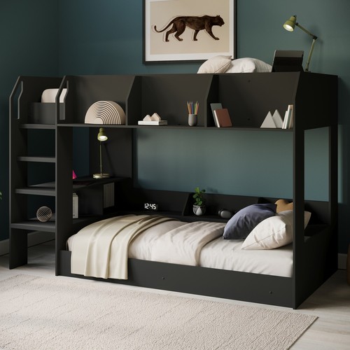 Black bunk bed with storage - bed,