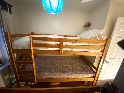 Nearly new pine bunk bed - , frame
