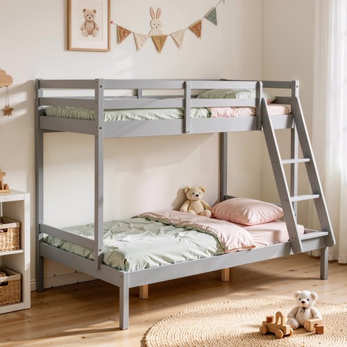Triple wooden bunk - wooden, grey
